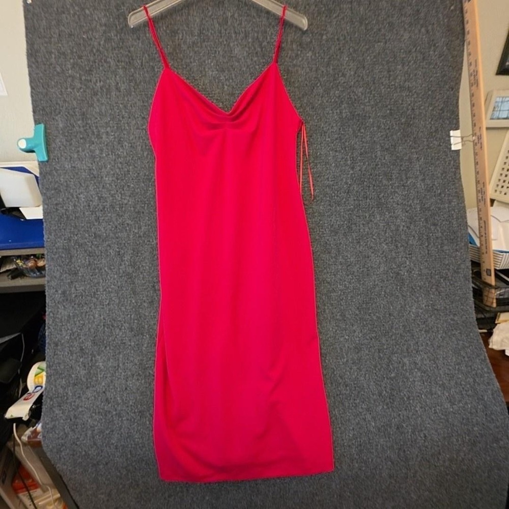 Zara Dress Womens L‎ Solid Pink Cowl Neck Slip Strappy Midi Party Cocktail